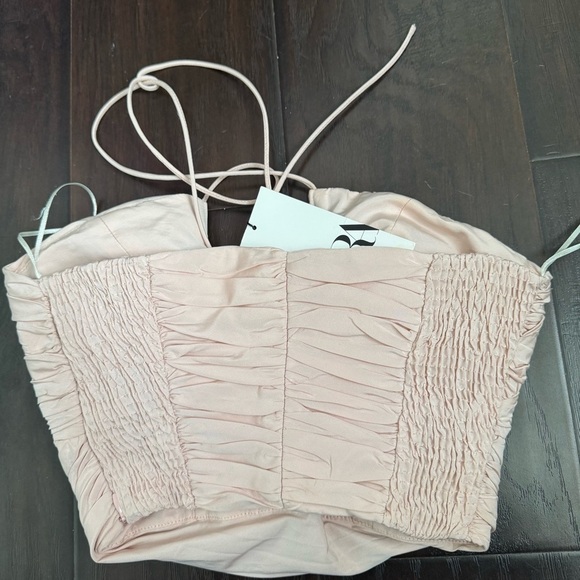 NWT Zara Ruched Halter Crop Top Blush Pink Strapless Corset Bustier Y2K Party - Picture 5 of 6